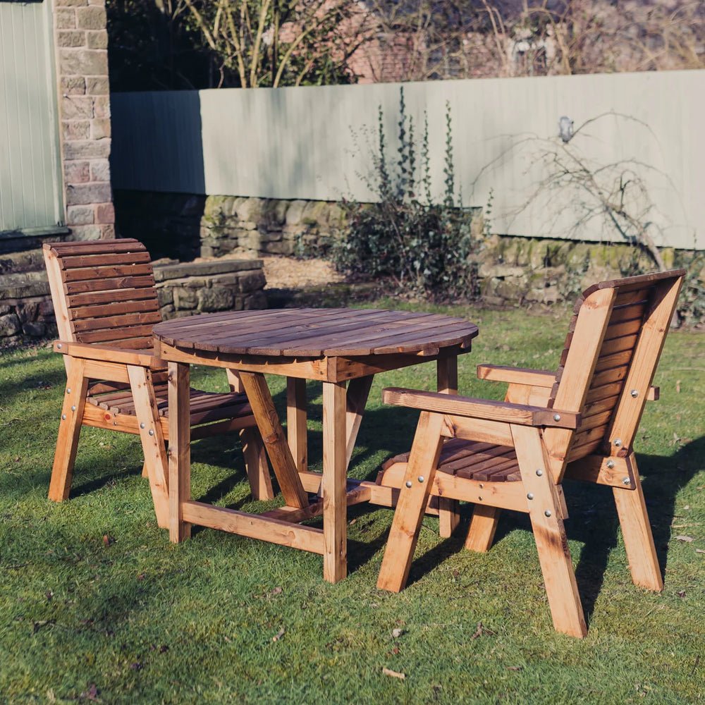 Valley 2 Seater Chunky Wooden Round Table Garden Bistro Set