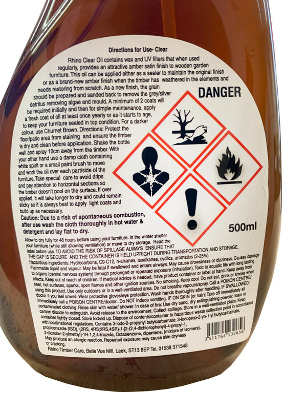 Rhino Clear Wooden Garden Furniture OIl Spray - 500ml
