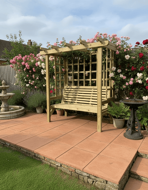 Beatrice 3 Seater Chunky Wooden Garden Arbour Seat