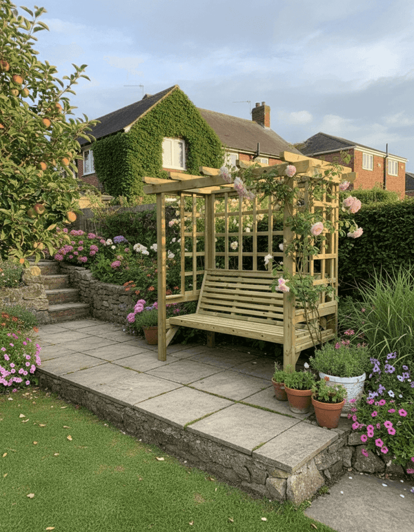 Beatrice 3 Seater Chunky Wooden Garden Arbour Seat