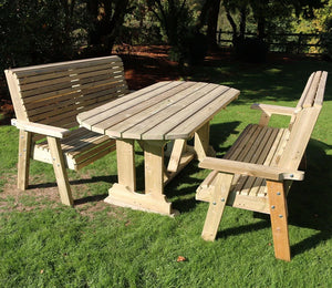 Ergo 4 Seater Chunky Wooden Garden Dining Set with 2 Benches