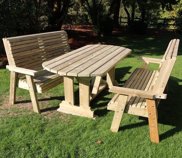 Ergo 4 Seater Chunky Wooden Garden Dining Set with 2 Benches