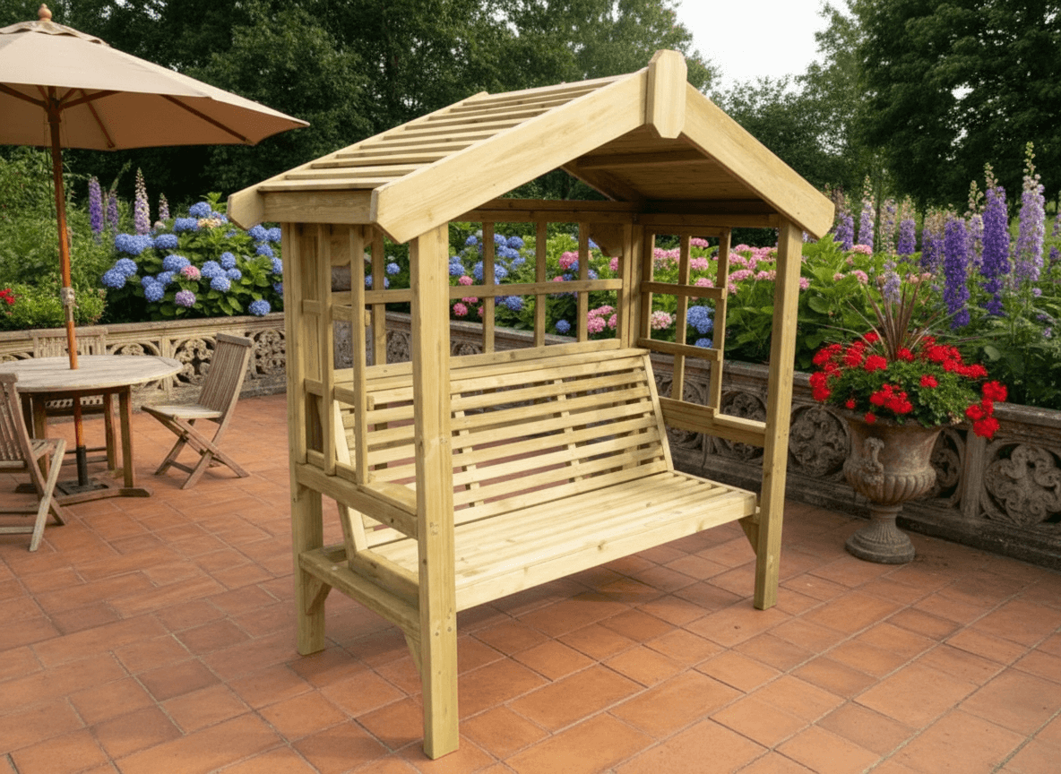 Cottage 3 Seater Trellis Chunky Wooden Garden Arbour Seat
