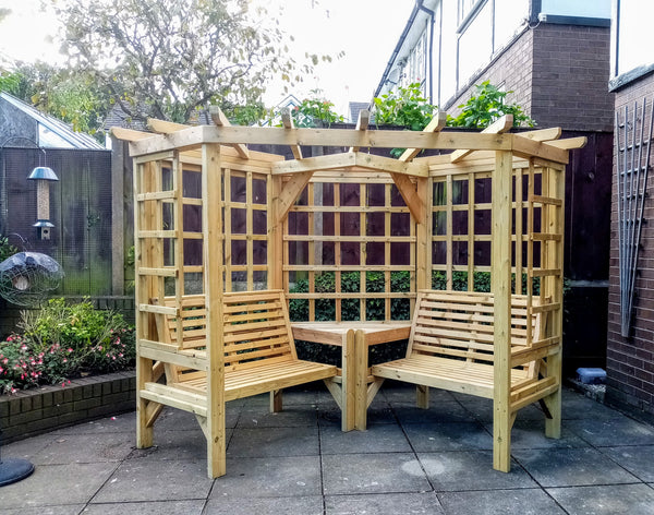 Clementine Chunky Wooden Corner Garden Arbour with Double Seat