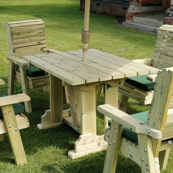 Ergo 4 Seats Chunky Wooden Garden Dining Table & Chairs