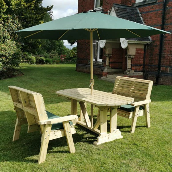 Ergo 4 Seater Chunky Wooden Garden Dining Set with 2 Benches