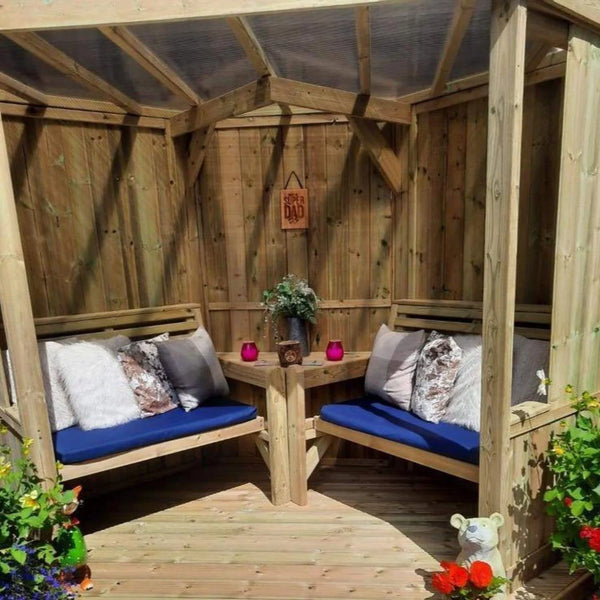 Four Seasons Chunky Wooden Corner Garden Arbour with Double Bench