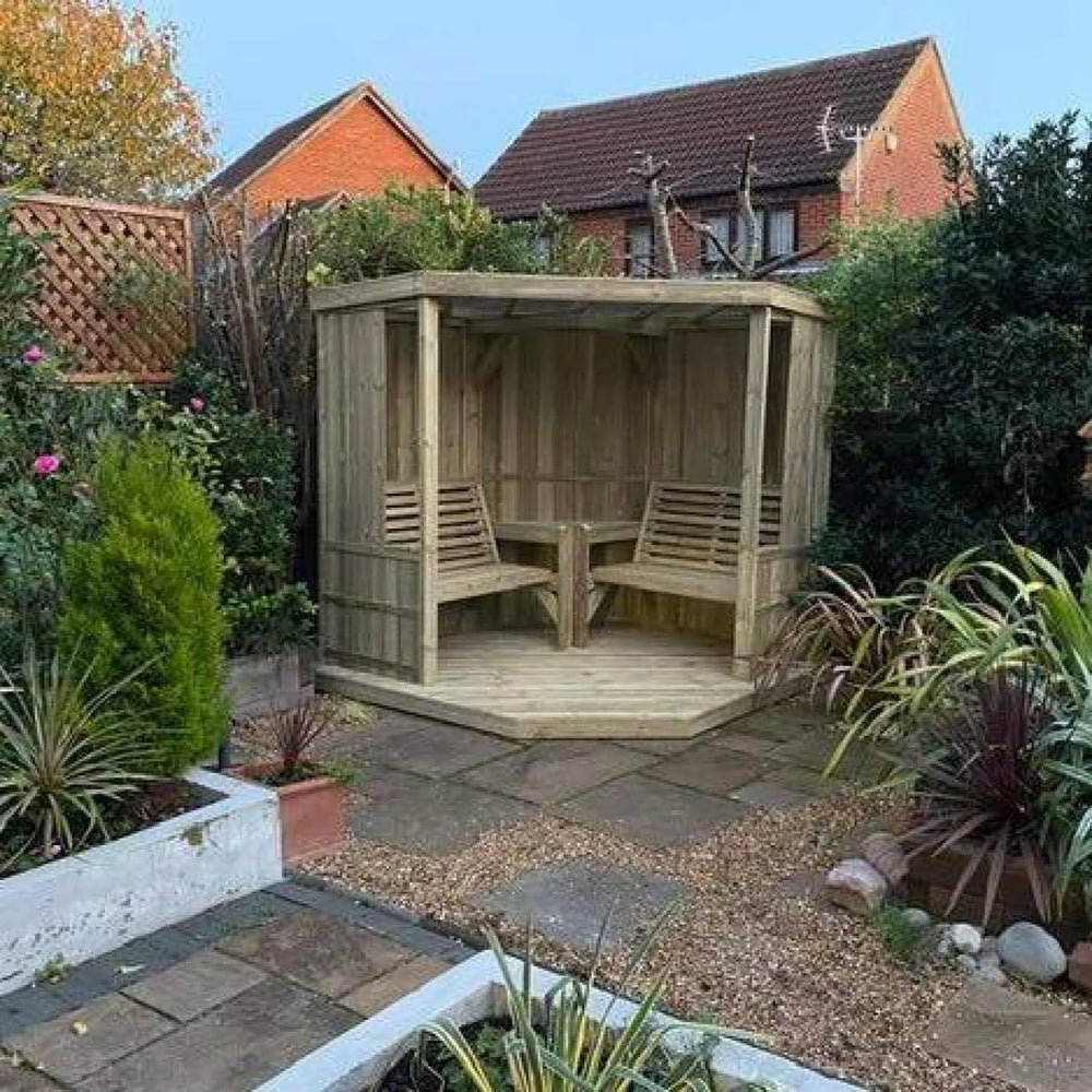 Four Seasons Chunky Wooden Corner Garden Arbour - with Decking Included