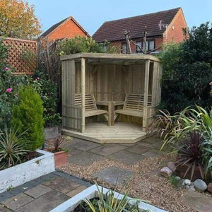 Four Seasons Chunky Wooden Corner Garden Arbour - with Decking Included