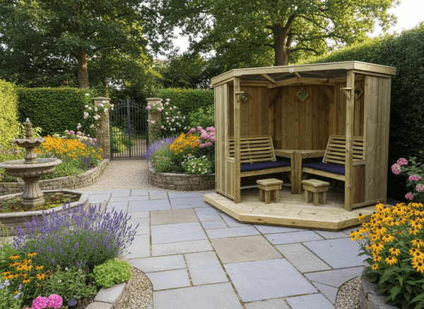 Four Seasons Chunky Wooden Corner Garden Arbour - with Decking Included