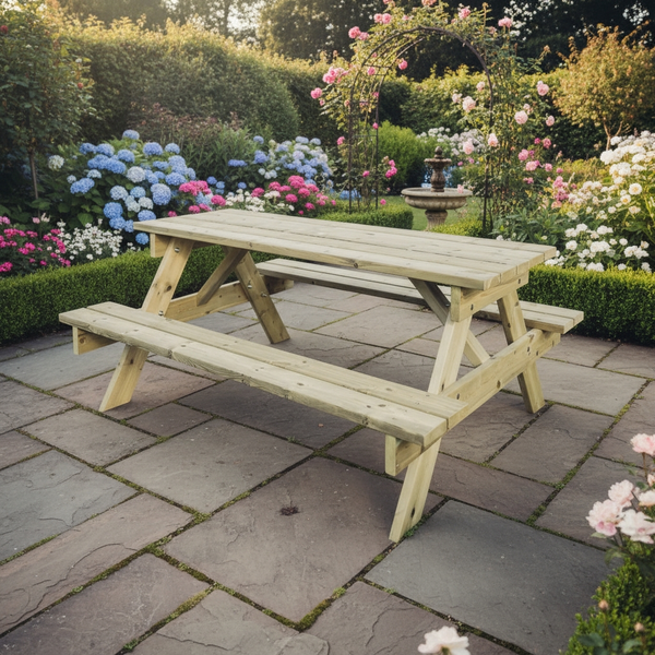 Traditional Large Chunky Wooden 179cm Picnic Table Bench