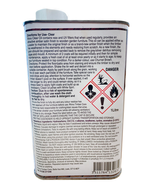 Rhino Clear Wooden Garden Furniture Oil (1 Litre)