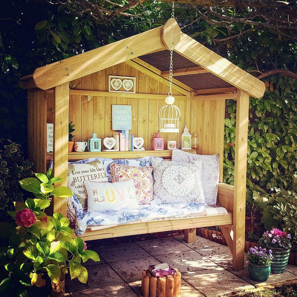 Cottage 3 Seater Fully Enclosed Chunky Wooden Garden Arbour Seat