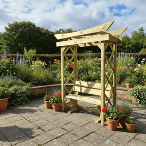 Tokyo 4ft Chunky Wooden Garden Arbour Archway with Ashcombe Bench