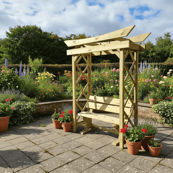 Tokyo 4ft Chunky Wooden Garden Arbour Archway with Ashcombe Bench