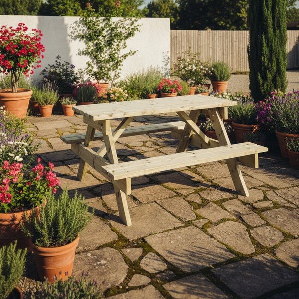 Traditional Chunky Wooden 139cm Picnic Table