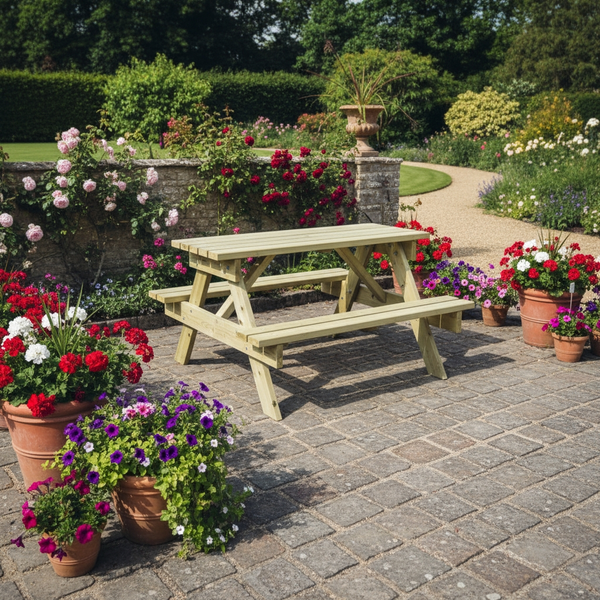 Traditional Chunky Wooden 139cm Picnic Table