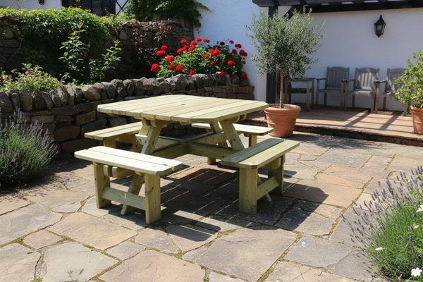 Westwood Chunky Wooden Square Picnic Table Bench